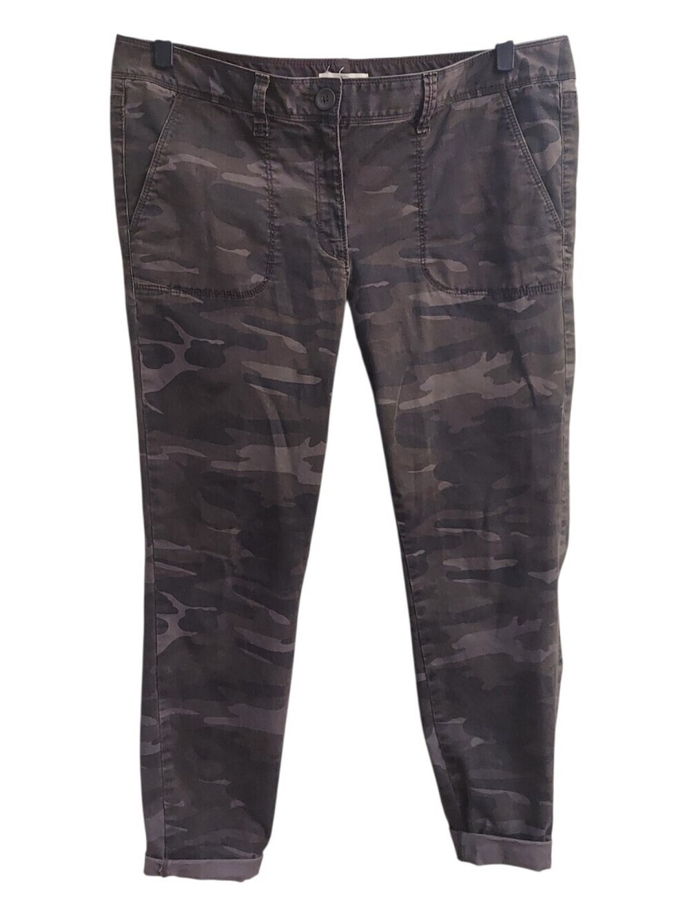 LOFT Gray Camo Print Flat Front Straight Leg  Cropped Utility Pants 12